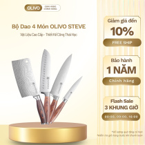 Bộ Dao 4 Món OLIVO STEVE - Vật Liệu Cao Cấp - Chuôi Gỗ Hồng - Thiết Kế Công Thái Học