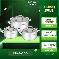 Bộ nồi Inox 3 chiếc 16/20/24cm Kangaroo KG880, bền bỉ, an toàn sức khỏe