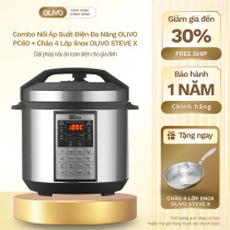 Combo Nồi Áp Suất Điện Đa Năng OLIVO PC60 + Chảo 4 Lớp Iinox OLIVO STEVE X, Giải pháp nấu ăn toàn diện cho gia đình