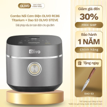 Combo Nồi Cơm Điện OLIVO RC86 Titanium + Dao S3 OLIVO STEVE, Giải pháp nấu ăn toàn diện cho gia đình