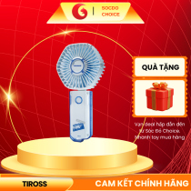 Quạt sạc cầm tay mini để bàn Tiross TS2281 – pin 4000mAh, 3 tốc độ gió, sạc USB Type-C, chỉnh góc 115 độ
