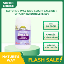 Viên nhai Calcium + D3 cho trẻ Nature's Way Kids Smart Calcium + Vitamin D3 Burslets, hộp 50 viên, tăng cường xương, hỗ trợ phát triển