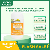 Viên nhai Vitamin C + Kẽm + D3 Nature's Way Kids Smart, hộp 75 viên, tăng miễn dịch, hỗ trợ trẻ em